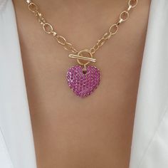 Material: gold plated brass, crystals Length: 18" Heart Pendant size: 1" x 1" IMPORTED Jewelry Accessories Ideas, Accessories Ideas, Heart Necklace, Heart Pendant, Jewelry Accessories, Gold Plate, Plating, Brass, Crystals