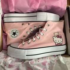 Brand New In The Box Never Worn Baby Pink Color With Platform Bottoms Price Firm Hello Kitty Converse, Cute Converse Shoes, Cute Converse, Baby Pink Color, Hello Kitty Shoes, Kitty Clothes, Hello Kitty Clothes, Colorful Sneakers, Preppy Shoes