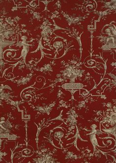 a red and gold vintage toile fabric Unique Prints Pattern, Fabric Patterns Prints Textile Design, Fabrics Aesthetic, Gold Widgets, Hongjoong Balmain, Red Love Aesthetic, Red And White Fashion, Mushroom Mural, Aesthetic Fabric