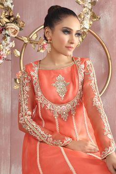 Vermillion | Pakistani Designer Outfit | Sarosh Salman Work Suit Design, Thread Work Suit, Silk Thread Embroidery, Panel Shirt, Multi Color Dress, Designer Outfit, Punjabi Outfits, Casual Indian Fashion, Wedding Clothes