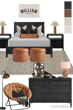 Teen boys sports themed bedroom decor! Masculine boys room decor mood board Boys Bedroom Gifts, Bedroom With Black Furniture Aesthetic, Boys Bedroom Black Bed, Teen Boy Black Bedroom, Boys Room Black Bed, Bedroom Inspirations Master Mid Century Modern, Black Bed Inspiration, Industrial Bedroom Decor Ideas, Boys Bedding Ideas