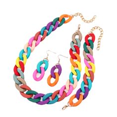 PRICES MAY VARY. Acrylic Chunky Necklace for Women: Stand out with this eye-catching candy-colored choker and bracelet set. Add a touch of sweet style to your outfit with this candy colors necklace bracelcet earrings jewelry set. Colorful Acrylic Necklace Earrings: Perfectly complements any outfit, from casual to formal. Ideal for parties, proms, graduations, birthdays, or any special occasion. Colorful Acrylic Jewelry Set: Made from durable alloy and acrylic, this set is designed to last. Avoid Hip Hop Chains, Acrylic Necklace, Statement Choker, Acrylic Jewellery, Chain Choker Necklace, Cuban Link Chain, Chunky Necklace, Colourful Necklace, Cuban Link