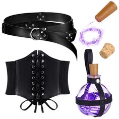 PRICES MAY VARY. Package Includes: you will get 1 piece retro renaissance rivets belt, 1 piece elastic costume waist belt, 1 piece magic cork potion bottle, and 1 piece wine bottle lights with cork; A nice combination to dress you up as a mysterious witch and make you highly regarded on Halloween party by almost everyone Size Information: the medieval belt is about 3.5 x 190 cm/ 1.38 x 74.8 inches, the elastic corset for women is about 32.5 x 19 cm/ 12.8 x 7.5 inches, the wine lights string is a Ren Fair Costume, Pirate Corset, Viking Pirate, Medieval Witch, Medieval Belt, Ren Fair, Wine Bottle Corks, Buckle Ring, Lighted Wine Bottles