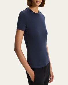 Theory tee doubleneedle topstitching along the sleeves and hem    Crew neckline    Short sleeves    Relaxed fit    Pullover style    Pima cotton    Made in Peru Bergdorf Goodman, Pima Cotton, Pullover Styling, Crew Neckline, Cotton Tee, Peru, Tops Designs, Short Sleeves, Relaxed Fit