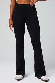 Boost PowerHold® High-Waisted Flare Pant Fabletics black female Activewear >> Womens >> Bottoms >> Pants & Joggers >> Yoga Pants PowerHold regular Everyday 4-Way Stretch/Hidden Pockets/Moisture-Wicking/UPF Protection Female Activewear, High Waisted Flare Pants, Black Yoga Pants, Flared Leggings, Flare Pant, High Waisted Flares, Compression Pants, Back Design, Flare Pants