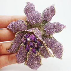 Women's Purple Crystal Orchid Brooch - wnkrs Woman Flower, Luxury Purple, Phoenix Jewelry, Pin Fashion, Brooch Bouquets, Floral Pendant, Purple Rhinestone, Crystal Brooch, Purple Crystals