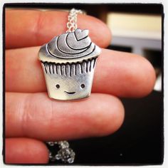 Cupcake Necklace by marmar on Etsy Sweet Silver Necklace Perfect For Gifts, Sweet Handmade Silver Jewelry, Sweet Silver Handmade Jewelry, Silver Cupcakes, Cupcake Necklace, Cupcake Charms, Best Teacher Gifts, Cute Gift Boxes, Bear Necklace