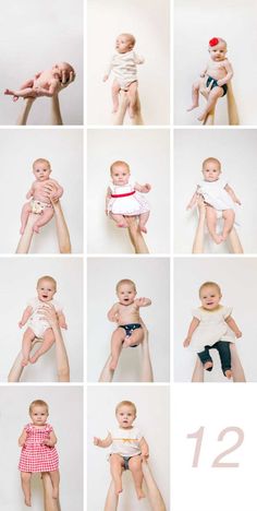 a series of photos showing different stages of baby's development from birth to 12 months old