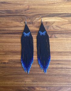 the beaded earrings are blue and black