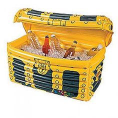 an inflatable cooler filled with bottles and ice