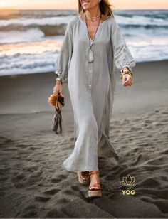 🌸 Women Long Maxi Summer Dress Casual Cotton Linen 🌞 Ladies Big Pockets Beach Party Robe, 🌿Boho Maxi Dress  Are you looking to add some life to your wardrobe? 🌟 Well, if so, then look no further than this beautiful Boho-style maxi summer dress. Any occasion, any event, this versatile dress has you covered!  Available in three stunning colorways, which were chosen to complement the style of the dress as fittingly as possible. Take your pick from our Beige, black, or Pink to match your taste! Bohemian V-neck Boho Dress For Vacation, Long Sleeve Boho Dress For Beach Season, Long Sleeve Boho Dress For Beach Season Day Out, Spring Vacation Boho Dress In Free-spirited Style, Free-spirited Boho Dress For Spring Vacation, Spring Vacation Free-spirited Boho Dress, Flowy Free-spirited Boho Dress For Vacation, Summer Beach Party Long Sleeve Maxi Dress, Hippie Long Sleeve Maxi Dress For Vacation