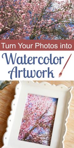 an art work is shown with the words, turn your photos into watercolor artwork