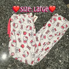 Brand New With Tags ~ Size: Large ~ Super Cozy Cute White Hello Kitty Pink Drawstring Pajama Pj Pants With Pockets!! ~ Featuring Hello Kitty, Pink Apples, Pink Bows, And A Speech Bubble ~ Perfect Gift For The Sanrio Hello Kitty And Friends Lover, Yourself, A Friend, Significant Other, Easter Or Mother’s Day!! **Be Sure To Check Out The Other Items On My Page (Selling Other Hello Kitty Merch, Juicy Couture Totes, Michael Kors, Glamnetic & Kiss/Impress Nails, Starbucks Tumblers, & More!!) Always W Cute Long Pants Sleepwear For Loungewear, Cute Long Pants Sleepwear For Sleepovers, Cute Stretch Sleepwear For Pajama Party, Cute White Pants For Sleepover, Hello Kitty Print Long Pants Sleepwear For Loungewear, White Casual Hello Kitty Sleepwear, White Stretch Sleepwear For Pajama Party, Hello Kitty Print Sleepwear For Pajama Party, Cute Hello Kitty Print Loungewear Bottoms