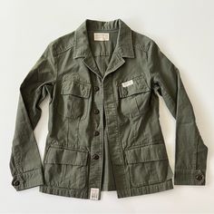 True Religion Women’s Jacket Dark Army Green / Olive Green X-Small 100% Cotton Like New Condition. Washed Once But Never Worn Smoke-Free Home Casual Olive Utility Jacket With Patch Pockets, Casual Olive Outerwear With Flap Pockets, Casual Olive Utility Jacket With Button Closure, Casual Olive Outerwear With Buttons, Casual Olive Outerwear With Button Closure, Casual Green Utility Jacket With Patch Pockets, Casual Olive Utility Jacket With Flap Pockets, Casual Khaki Blazer With Pockets, Casual Olive Cotton Outerwear