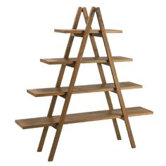 a wooden shelf with three shelves on each side and two levels to the bottom,