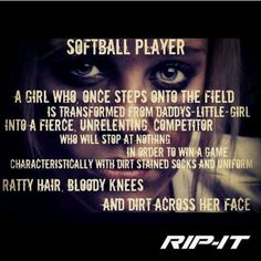 a girl with long hair and blue eyes is looking at the camera, with an interesting quote about softball player