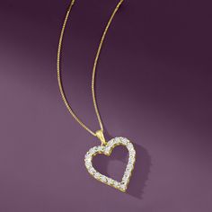 Ross-Simons - .30ct t. w. Diamond Heart Pendant Necklace Over Sterling. 18". Looking for a heartfelt gift for an anniversary, birthday or special occasion? This pendant necklace is it! In a heart motif, .30 ct. t. w. round brilliant-cut diamonds sparkle in polished 18kt yellow gold over sterling silver. Box chain. Springring clasp, diamond heart pendant necklace. Diamond birthstones are the perfect gift for April birthdays. Heart Cut Necklace For Anniversary On Valentine's Day, Heart Cut Necklaces For Valentine's Day Anniversary, Formal Heart Necklace With Prong Setting For Valentine's Day, Elegant Heart Necklace With Prong Setting For Anniversary, Vvs Clarity Heart Cut Necklace For Valentine's Day, Formal Heart Cut Necklace For Mother's Day, Valentine's Day Heart Cut Necklace With Vvs Clarity, Valentine's Day Heart-shaped Brilliant Cut Diamond Necklace, Valentine's Day Heart Necklace With Vvs Clarity