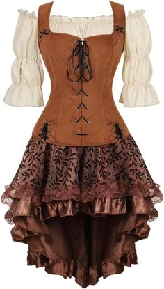 PRICES MAY VARY. Women's renaissance pirate shirts blouse and vest with eyelets and ribbons at the front and ties at the back to adjust the size and fit perfectly over the bodice. Women Pirate shirts Renaissance Vest set Costume ：polyester spandex Soft faux fleece fabric Women Pirate shirts set Renaissance Vest Viking Steampunk Cosplay Costume Peasant Bodice Lace-up Waistcoat Halloween black wine red beige dark blue vest brown vest coffee vest This Renaissance shirts Pirate vest set is perfect f Medieval Dress Peasant, Corset With Skirt, Medieval Costume Women, Steampunk Corset Dress, Costume Viking, Pirate Dress, Irish Dress, Kostum Halloween, Female Pirate Costume