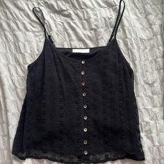 Lucky Brand Nwot Cami Blouse! Has Cute Stitching On Fabric, With An Extra Layer Of Coverage Under! Summer Night Out Tops With Buttons, Summer Tops With Buttons For Night Out, Buttoned Tops For Summer Nights Out, Black Summer Cami Blouse, Black Cami Blouse For Summer, Casual Sleeveless Blouse For Night Out, Chic Black Camisole Blouse, Casual Black Camisole Blouse, Black Sleeveless Blouse For Day Out