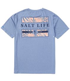 From Salt Life&#x2C; this T-shirt features:Classic fitCrew necklineShort sleevesSalt Life logo above patch pocket on the left side of chestLarge logo graphic and verbiage on the backPullover constructionUV 30 sun protectionAntimicrobial&#x2C; quick drying and moisture-wickingPolyester/spandexMachine wash/tumble dryImported. Surf Shop Shirts, Salt Life Shirts, Jungle Vibes, Ron Jon Surf Shop, Life Logo, Cat Mom Shirts, Country Lifestyle, Salt Life, Mens Tee Shirts