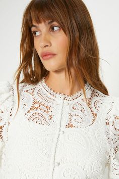 Style: BlouseLength: RegularNeckline: High NeckSleeve Length: Long Sleeve Blouson Sleeve, Quick Delivery, Lace Tops, Oasis, Sleeve Blouse, High Neck, Buy Online, Shop Now, Lace