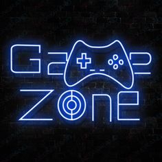 a neon sign that says get zone with a video game controller