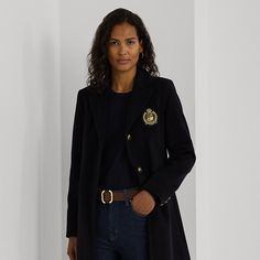 Lauren’s signature embroidered crest patch and crest-embossed buttons lend to the timeless appeal of this tailored coat which is rendered in a warm wool blend for a polished look. Tailored Coat, Wool Blend Jacket, Wool Blend Coat, S Signature, Polished Look, Lauren Ralph Lauren, Patch Logo, Wool Blend, Ralph Lauren