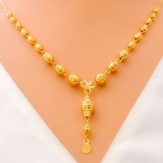 shimmering-upscale-21k-gold-necklace Elegant 22k Gold Temple Necklace With Gold Beads, Elegant Yellow Gold Temple Necklace With Gold Beads, Formal Gold Plated Drop Necklace, Formal Gold-plated Drop Necklace, Indian Rings, Bridal Jewelry Necklace, Precious Stones Rings, Diamond Pendant Sets, Modern Bracelets