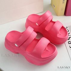 Lasaky - Ultra-Soft Lightweight Slip-On Sandals with Strong Anti-Skid Sole Non-slip Eva Slides With Round Toe, Round Toe Non-slip Eva Slides, Synthetic Platform Slippers With Round Toe, Pink Slippers With Rubber Sole For Summer, Summer Pink Slippers With Rubber Sole, Non-slip Eva Jelly Sandals With Round Toe, Eva Slide Sandals With Rubber Sole, Pink Cushioned Platform Slippers With Round Toe, Pink Open Toe Slippers With Rubber Sole