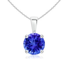 Linked to a lustrous bale is a violet-blue tanzanite solitaire secured in a four prong setting. Crafted in silver, the elegant design of this classic tanzanite pendant draws all attention towards the magnificence of the center stone. Tanzanite Pendant, Tanzanite Jewelry, Round Solitaire, Solitaire Pendant Necklace, Bleu Violet, Blue Pendant, Blue Tanzanite, Solitaire Pendant, Fine Jewellery Necklace