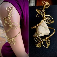 "Spiral Upper Arm cuff, Forest Nymph Arm Band, Brass Upper Arm Bracelet, Upper Arm Band, brass jewelry, Arm cuff bracelet, If you want to change the usual look, it's simple, put a upper arm bracelet! The  upper arm bracelet is an original jewelry. The upper arm bracelet is universal: in any fullness will look perfect. He does not press and pulls your hand. You go all day and not to think about it - it is so comfortable. This bracelet is open and easily adjusts to the size of your arm (9 - 12 inc Wire Wrapped Gold Bracelets For Festival, Gold Wire Wrapped Bracelets For Festivals, Gold Wire Wrapped Bracelet For Festival, Gold Wearable Art Jewelry For Festivals, Adjustable Spiral Gold Bangle, Adjustable Gold Spiral Bangle, Bohemian Gold Brass Body Jewelry, Handmade Spiral Gold Cuff Bracelet, Handmade Gold Spiral Cuff Bracelet