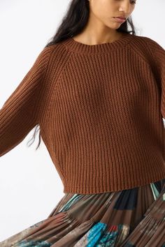 Cotton Salla Sweater in Brown | Rachel Comey • Oroboro Store • Luxury Boutique • New York, NY Denim Short Jumpsuit, Icon Clothing, Icon Shoes, Fall Denim, Iconic Dresses, Chunky Knit Sweater, Rachel Comey, Chunky Knits Sweater, Brown Sweater