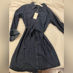 Brand New Denim Dress Size M Thick Good Quality Material Never Worn Long-sleeve Denim Dress For Casual Spring Wear, Long Sleeve Denim Dress For Casual Spring Wear, Long Sleeve Denim Dress For Dress Down And Spring, Long Sleeve Denim Dress For Casual Spring Days, Collared Denim Blue Dress For Fall, Denim Blue Collared Dress For Fall, Denim Blue Workwear Dress For Fall, Denim Blue Dress For Workwear In Fall, Indigo Long Sleeve Dress For Spring