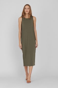 Drape-Back Dress | Cuyana Daywear Longline Maxi Dress, Spring Modal Loungewear Dress, Spring Modal Dress For Loungewear, Spring Loungewear Dress Made Of Modal, Spring Loungewear Dress, Relaxed Fit Midi Dress With Side Slits, Casual Midi Dress With Side Slits For Daywear, Loungewear Midi Dress With Side Slits, Longline Loungewear Dress With Side Slits