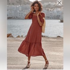 100% Linen Puff Sleeved Dress With 100% Cotton Lining In The Color Marsala Red, Worn/Washed One Time For A Wedding. Excellent Used Condition! Purchased From Garnet Hill Dresses Linen, Juicy Couture Charms, Dress Sash, Garnet Hill, Cotton Midi Dress, Sleeved Dress, Linen Skirt, Puffed Sleeves Dress, Knit Mini Dress