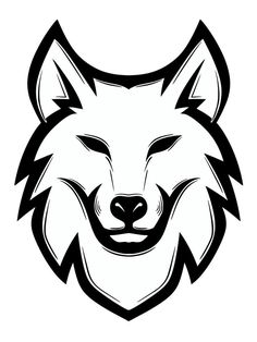 a black and white wolf's head on a white background