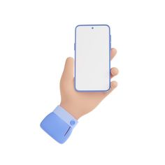 a person's hand holding an iphone with a white screen and blue wristband