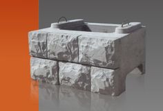 an artistic rendering of a stone bench made out of cement blocks and concrete mortars