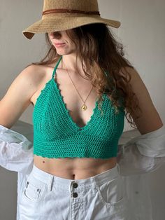 Take a look at our new trendy crop top «Ariel». The turquoise color and beautiful pattern will add a bright accent to your everyday look. This design and material will allow you to feel comfortable even on the hottest day. Crop top "Ariel" 100% - cotton The color palette is unlimited Crochet Lace V-neck Crop Top For Summer, Bohemian V-neck Crop Top For Beach Season, Trendy V-neck Crop Top For Beach, Summer V-neck Crochet Crop Top, Seamless V-neck Crop Top For Vacation, Festival Crochet V-neck Crop Top, Trendy Crochet Lace Top For Summer, Summer Green Crochet Top, Summer Cropped Crochet Lace Top