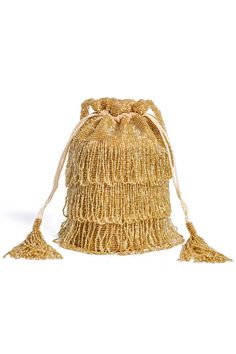 "Fringe Flapper Sensation makes this Bucket bag the one and only. Hand Embellished throughout in beads art-deco design with fringed finishing. With a luxurious satin inner and beaded strap and a perfect for the finishing touch for any other special occasions like prom or pair with jeans. You can easily fit your iPhone and make up.   Longer Strap length approx. 40\" Please note that the actual colors may vary slightly from the one you see on your screen due to monitor restrictions. We try to adjust the color to match the real one as much as possible. Please feel free to contact us for further information." Great Gatsby Art, Flapper Art, Beads Art, Beaded Strap, Bucket Bags, Anniversary Trips, Wedding Headband, Accessories Collection, Matching Accessories