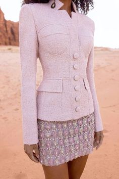 Lady Suits, Baby Dress Embroidery, Rami Kadi, Classy Skirts, Symbol Of Life, Money Fashion, Classy Suits, Pink Tweed, Skirt Suit Set