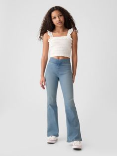 Kids High Rise Flare Jeggings | Gap Gap Denim Pants In Medium Wash, Casual Medium Wash Gap Pants, Gap Medium Wash Denim Pants, Casual Gap Pants In Medium Wash, Gap Casual Medium Wash Pants, Gap Cotton Flare Jeans For Spring, Spring Cotton Flare Jeans By Gap, Gap Casual Cotton Flare Jeans, Casual Gap Denim Flare Jeans