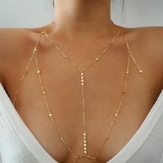 14k GOLD Filled Tiny Coins T-row Dainty Chain Bralette Halter - Etsy Bralette Chain, Crystal Bralette, Full Body Chain, Jóias Body Chains, Gaun Abad Pertengahan, Shoulder Jewelry, Gold Body Chain, Body Chains, Gold Bodies