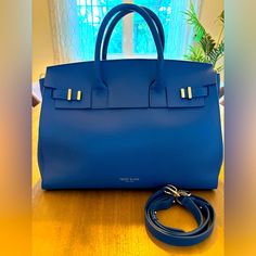 Never Used Gigi Large 15” Leather Handbag. This Does Not Come In This Size Anymore. Designer Blue Bag With Double Handle, Luxury Blue Top Handle Bag, Designer Blue Bag With Top Carry Handle, Luxury Blue Shoulder Bag With Top Carry Handle, Classic Blue Satchel For Shopping, Designer Blue Tote Satchel, Designer Blue Satchel Tote, Designer Blue Tote Bag, Luxury Blue Bag For Everyday Use