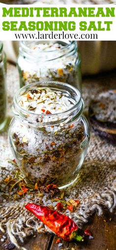 three mason jars filled with homemade mediterranean seasoning salt