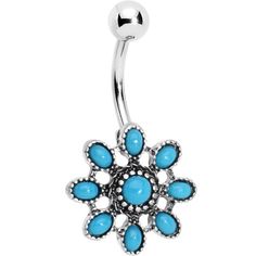 Faux Turquoise Southwestern Daybreak Blossom Flower Belly Ring Belly Piercing Jewelry, Jewelry Promotion, Navel Jewelry, Dangle Belly Rings, Navel Piercing, Belly Piercing, Belly Button Ring, Belly Button Piercing, Floral Inspiration