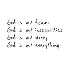 a handwritten note with the words god, my fears and insecurties