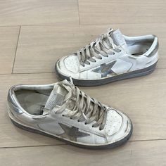 These Only Look So Dirty Because They Are Made To Look Dirty Lol - Good Condition Authentic Starden Golden Goose - I Think I Bought These From Intermix & Only Wore A Few Times - New Style Golden Goose Silver, Shoes Golden Goose, Goose Shoes, Golden Goose Shoes, Golden Goose, New Style, Womens Shoes Sneakers, To Look, That Look