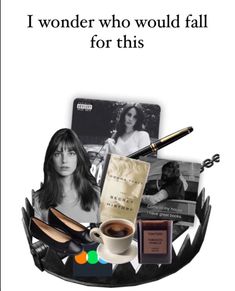 a cup of coffee and some items on a tray with the caption i wonder who would fall for this