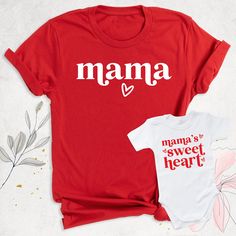 "Mama Mini Matching Shirt,Mommy and Me Shirt, Mothers Day Gift, New Mom Shirt, new mom gifts, mommy baby outfits, valentines day mom baby tee Hello, Thanks for your support. Your gladness comes first and all work is done with LOVE in here. Always keep your support please:)   Mama Mini Matching shirts are branded Bella+Canvas.  Mama Mini Matching Shirt Contents: - Solid colors: %100 Cotton. - Heather colors: %52 Cotton + %48 Polyester * This ultra-soft graphic tee is made from a comfortable cotton-poly blend that is breathable, non-shrinking, and lasts longer than your average graphic shirt. HOW TO ORDER YOUR MAMA MINI MATCHING SHIRT -Please, Check and Review all Mama Mini Matching Shirt Photos. -Select Your Mama Mini Matching T-Shirt Size and Mama Mini Matching T-Shirt Color from drop down Mother's Day Crew Neck T-shirt, Red Graphic Print T-shirt For Family Matching, Red T-shirt For Valentine's Day Gift, Valentine's Day Graphic Tee With Slogan, Mother's Day Heart-shaped T-shirt With Letter Print, Valentine's Day Letter Print T-shirt Gift, Matching Tops For Mother's Day Gift, Cute Slogan Tops For Mother's Day, Mother's Day Graphic Tee Tops As Gift